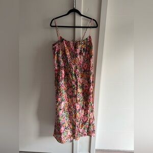 H&M Smocked 100% Cotton Floral Print Sleeveless Midi Dress Women's XL
